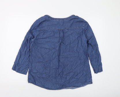 Cambridge Womens Black Geometric Cotton Basic Blouse Size L Round Neck