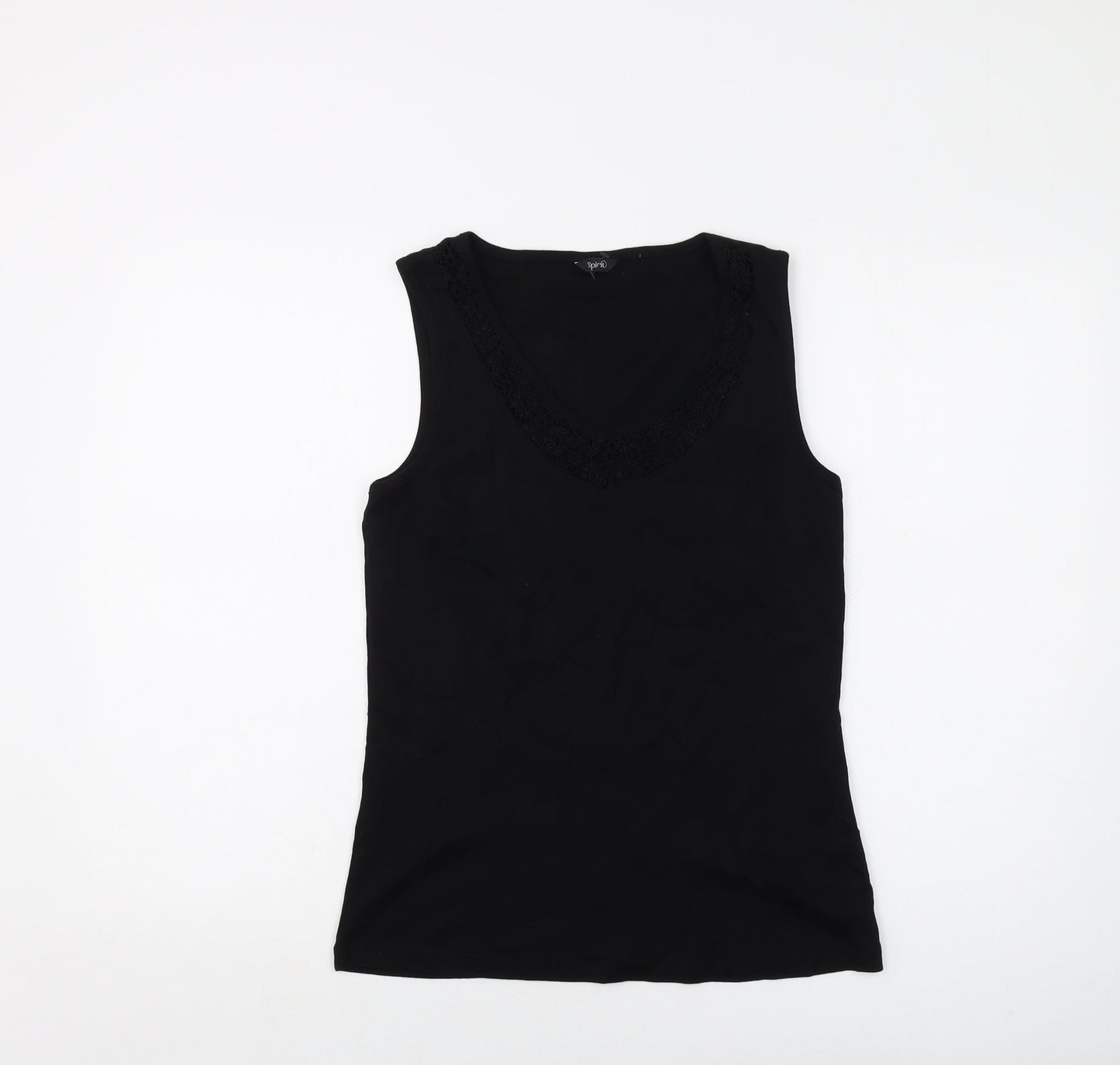 M&Co Womens Black Cotton Basic Tank Size 12 Round Neck