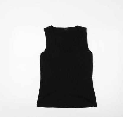 M&Co Womens Black Cotton Basic Tank Size 12 Round Neck