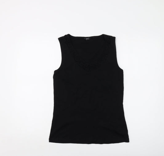 M&Co Womens Black Cotton Basic Tank Size 12 Round Neck