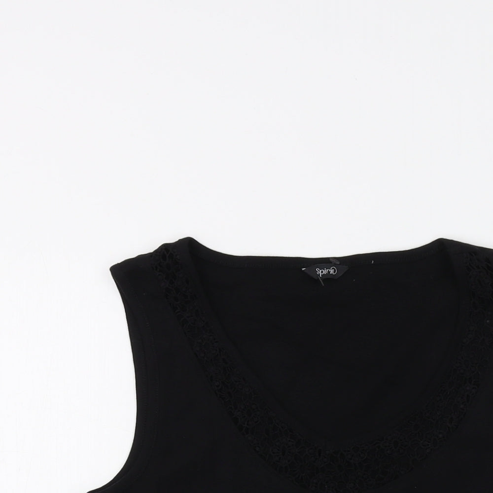 M&Co Womens Black Cotton Basic Tank Size 12 Round Neck