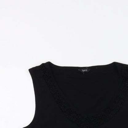 M&Co Womens Black Cotton Basic Tank Size 12 Round Neck