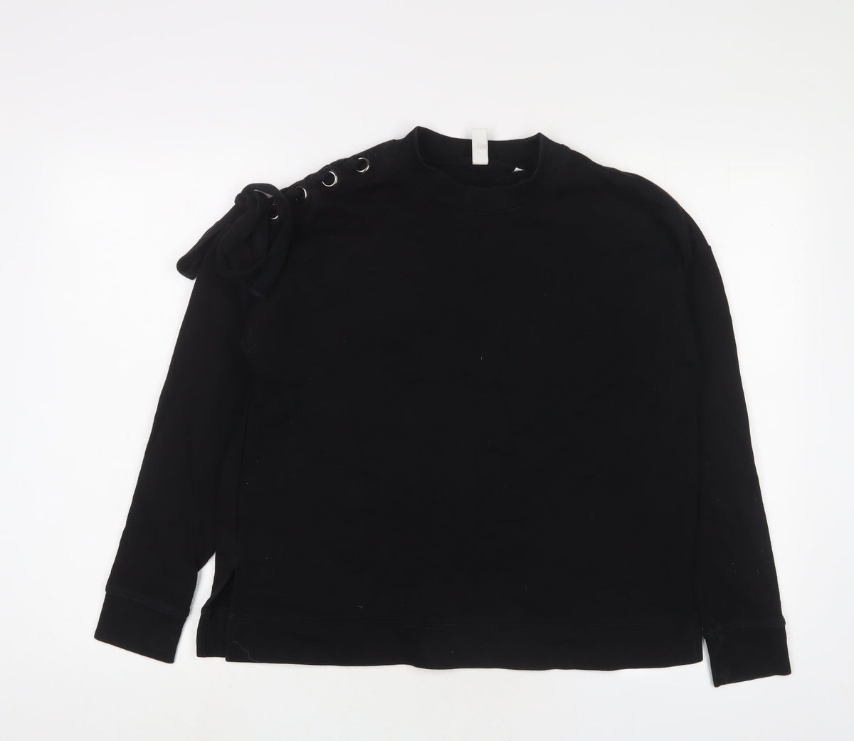 Additional front view of And/Or women’s black cotton pullover sweatshirt, size UK 10, pullover
