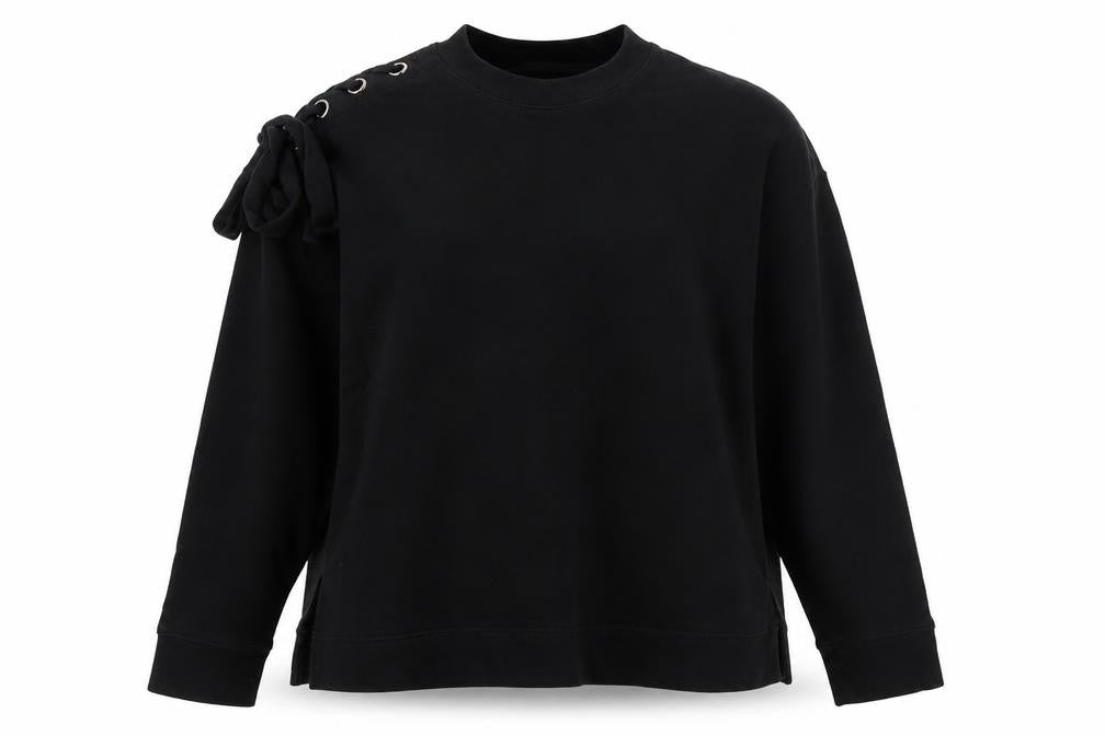 Front view of And/Or women’s black cotton pullover sweatshirt, size UK 10, pullover
