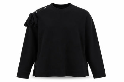 Front view of And/Or women’s black cotton pullover sweatshirt, size UK 10, pullover