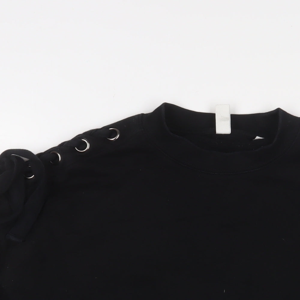 Close-up detail of And/Or women’s black cotton pullover sweatshirt, size UK 10, pullover