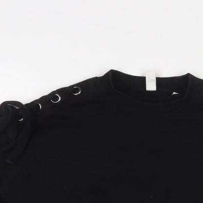 Close-up detail of And/Or women’s black cotton pullover sweatshirt, size UK 10, pullover