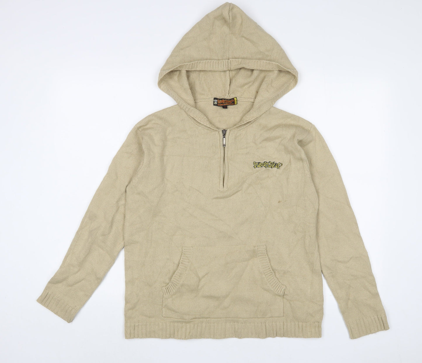 Kickflip Boys Beige Acrylic Pullover Hoodie Size 13 Years Pullover - Logo, Embroidered