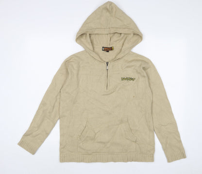 Kickflip Boys Beige Acrylic Pullover Hoodie Size 13 Years Pullover - Logo, Embroidered