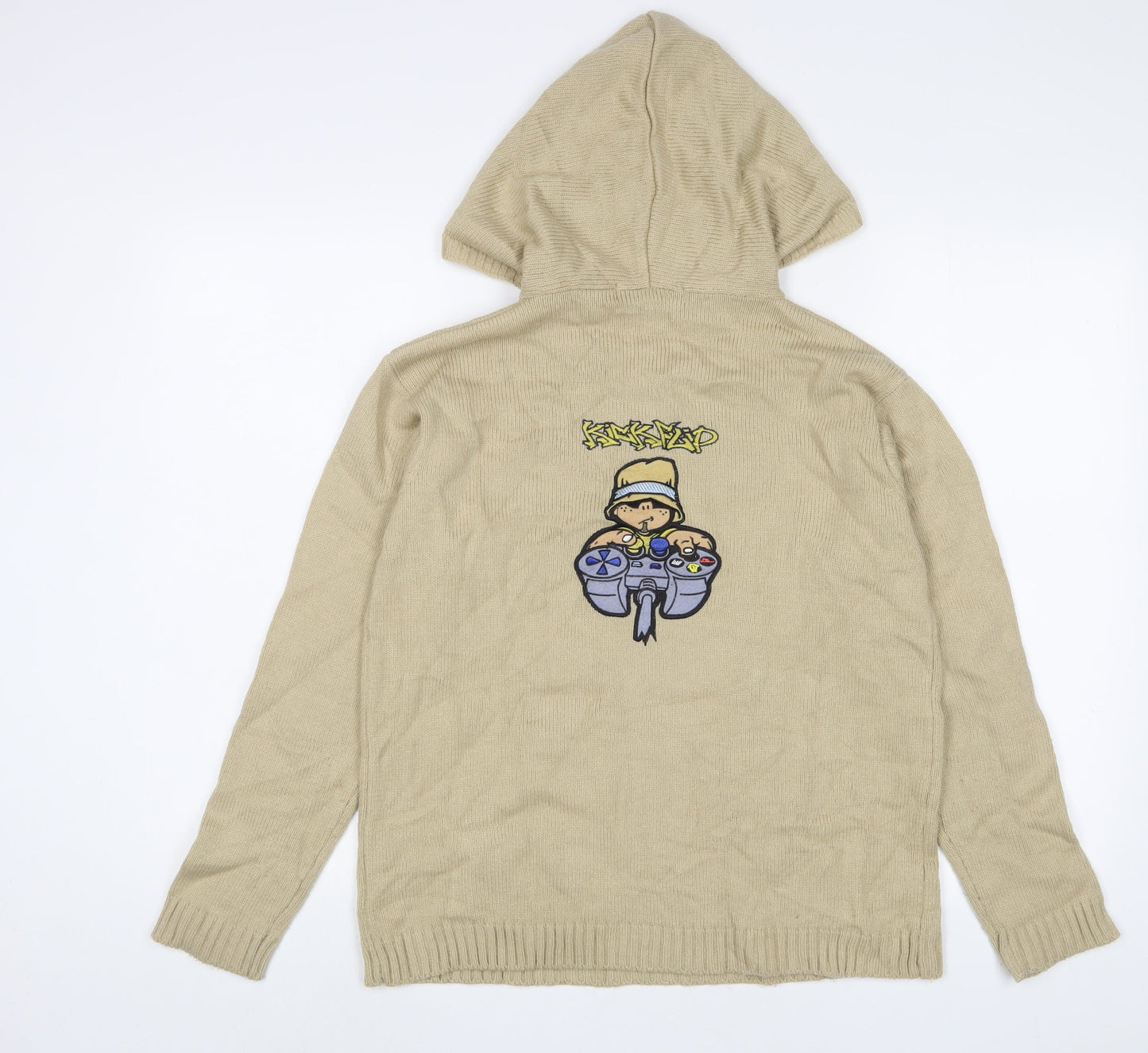 Kickflip Boys Beige Acrylic Pullover Hoodie Size 13 Years Pullover - Logo, Embroidered