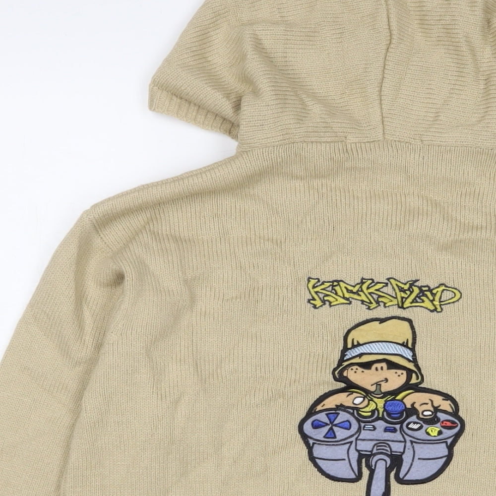 Kickflip Boys Beige Acrylic Pullover Hoodie Size 13 Years Pullover - Logo, Embroidered