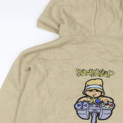 Kickflip Boys Beige Acrylic Pullover Hoodie Size 13 Years Pullover - Logo, Embroidered