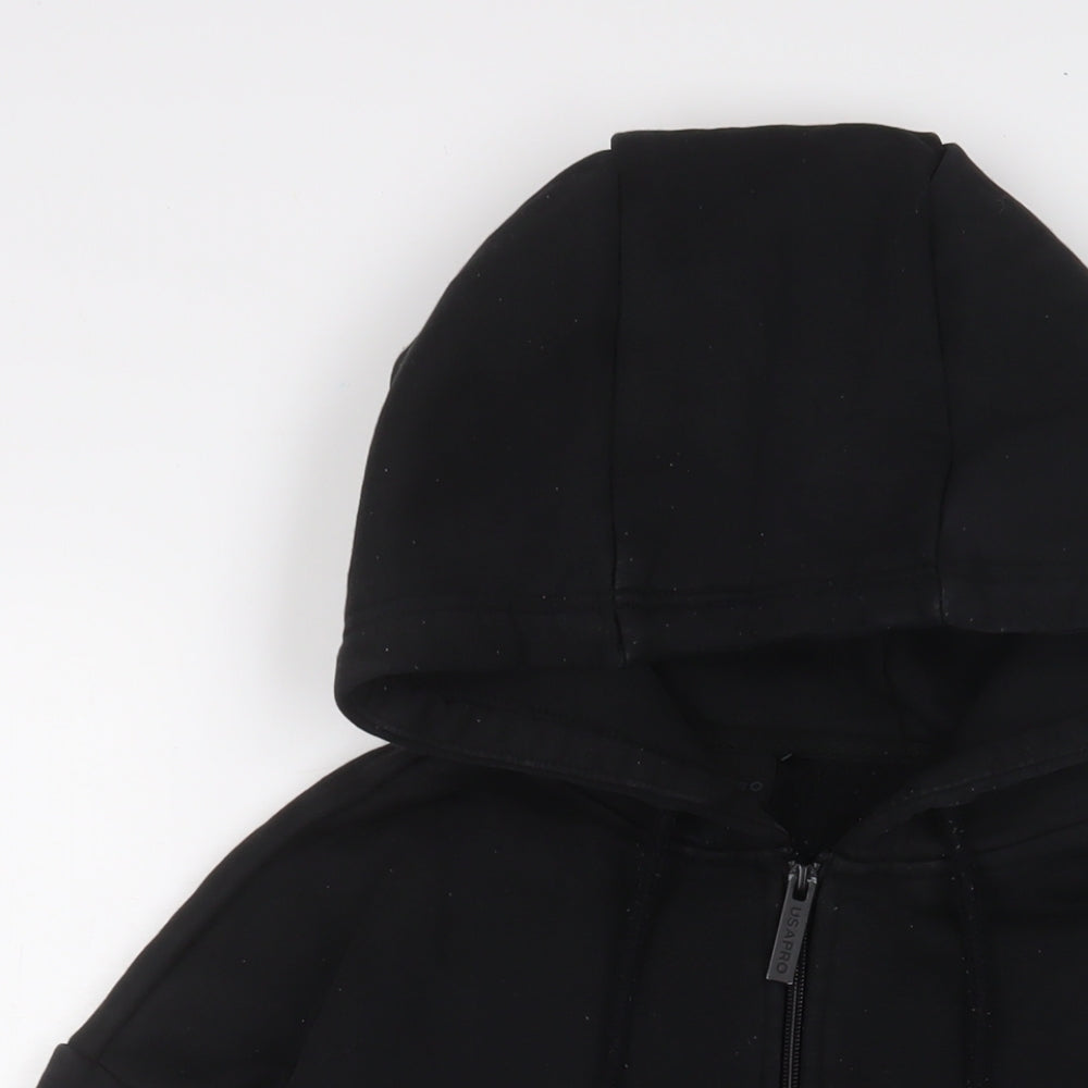 USA Pro Womens Black Cotton Full Zip Hoodie Size 10 Zip - Logo, Embroidered
