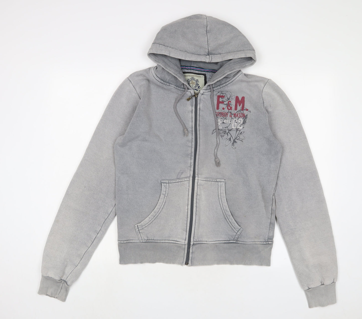 Fitzroy and Mason Womens Grey Cotton Full Zip Hoodie Size 16 Zip