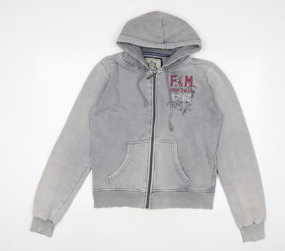 Fitzroy and Mason Womens Grey Cotton Full Zip Hoodie Size 16 Zip