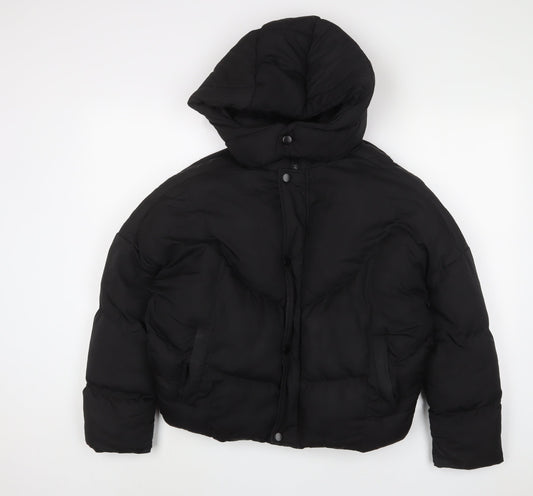 Womens UK Size 4 PRETTYLITTLETHING Black Puffer Jacket