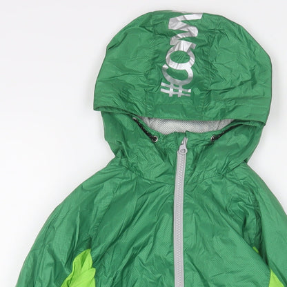 Close-up detail of Next boys’ green jacket, size 8, years zip