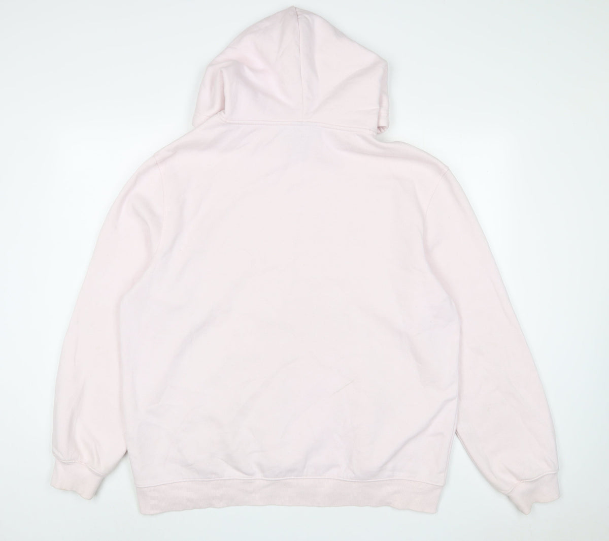 Back view of h7m women’s pink cotton pullover hoodie, size XL, pullover