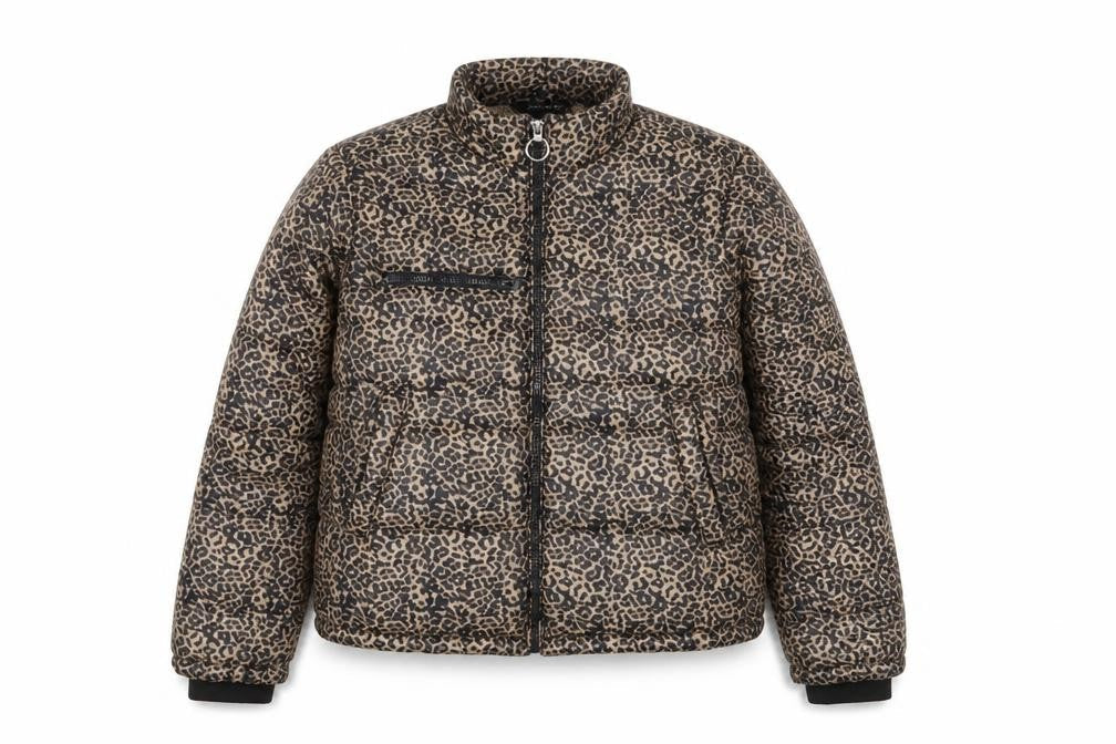 Select Womens Brown Animal Print Quilted Coat Size 8 Zip