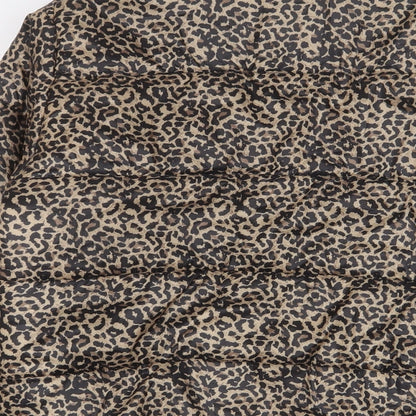 Select Womens Brown Animal Print Quilted Coat Size 8 Zip