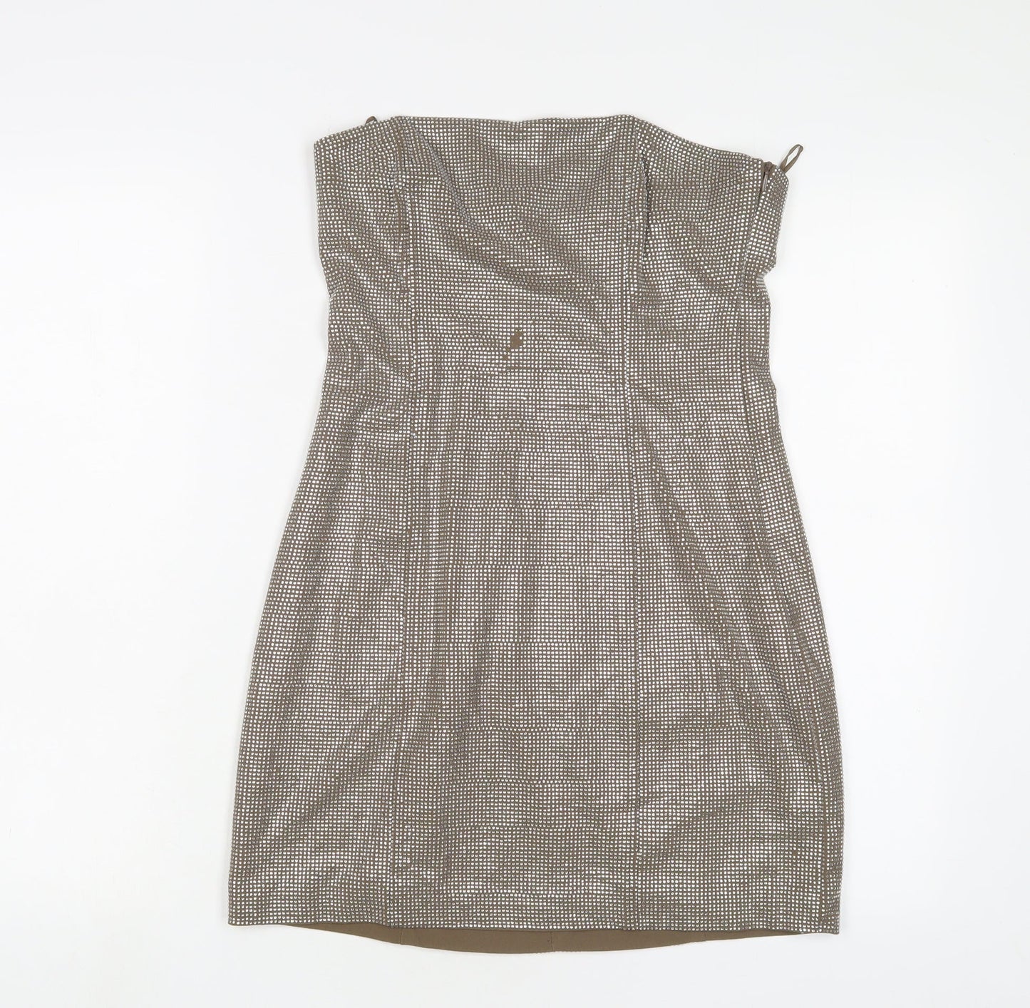 zarq Womens Brown Polyester A-Line Size S Off the Shoulder Zip - Jewels
