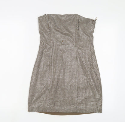 zarq Womens Brown Polyester A-Line Size S Off the Shoulder Zip - Jewels