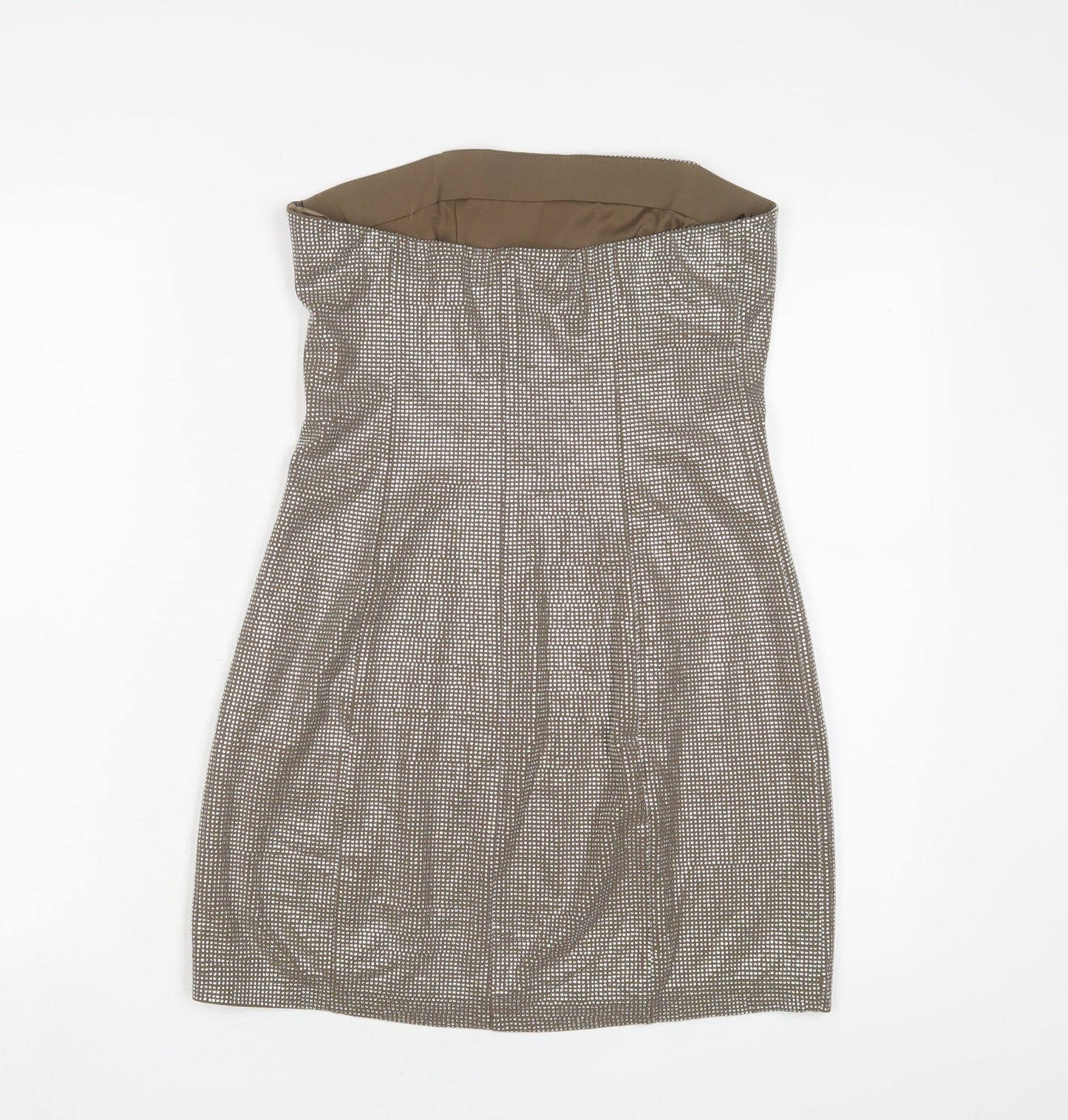 zarq Womens Brown Polyester A-Line Size S Off the Shoulder Zip - Jewels