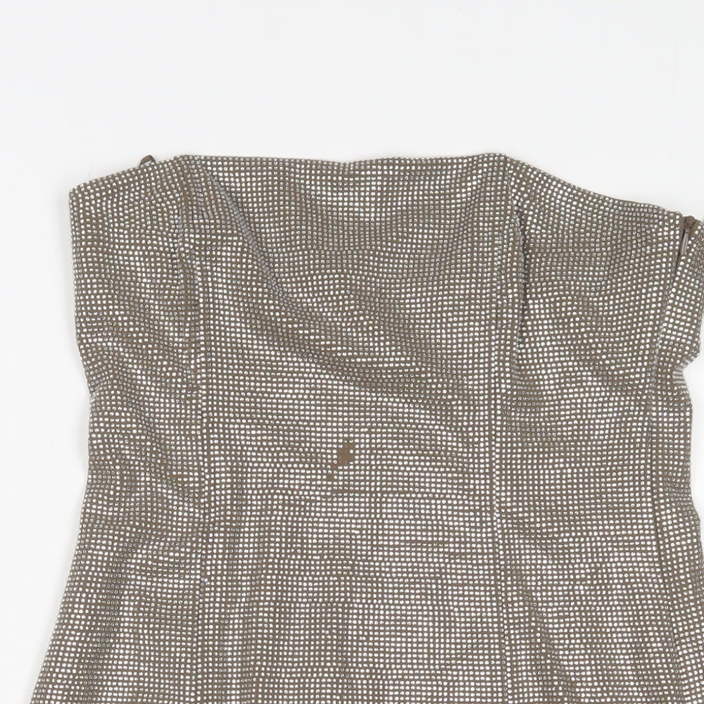 zarq Womens Brown Polyester A-Line Size S Off the Shoulder Zip - Jewels