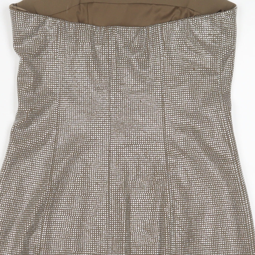 zarq Womens Brown Polyester A-Line Size S Off the Shoulder Zip - Jewels