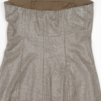 zarq Womens Brown Polyester A-Line Size S Off the Shoulder Zip - Jewels