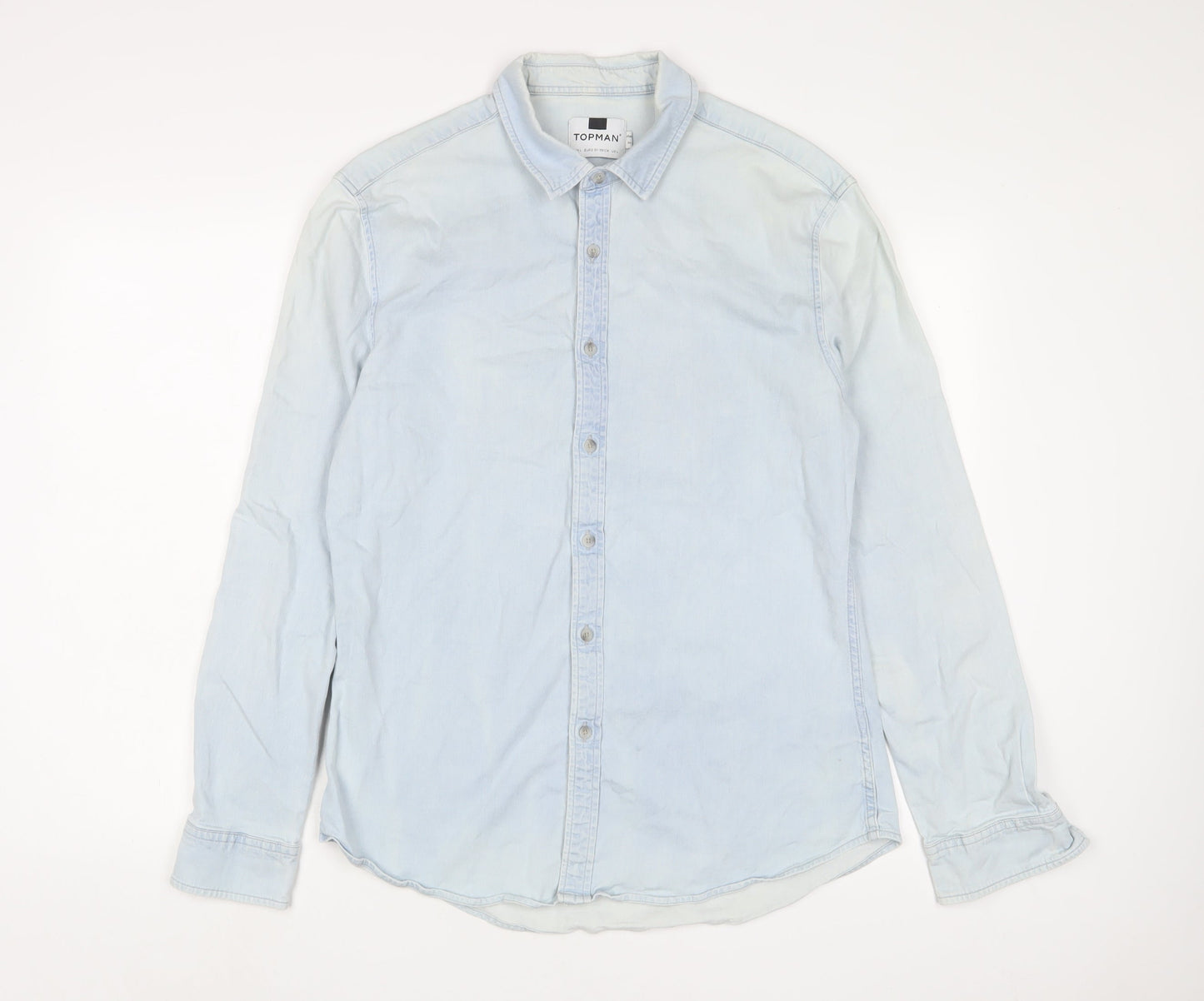 Topman Mens Blue Cotton Button-Up Size L Collared Button