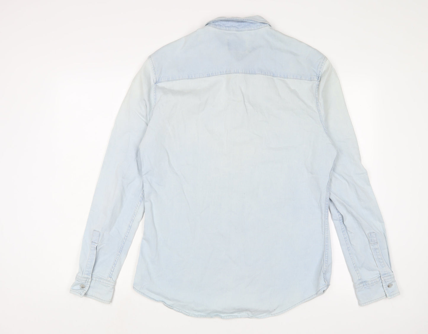 Topman Mens Blue Cotton Button-Up Size L Collared Button