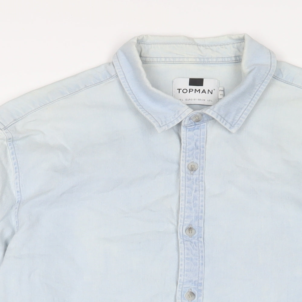 Topman Mens Blue Cotton Button-Up Size L Collared Button