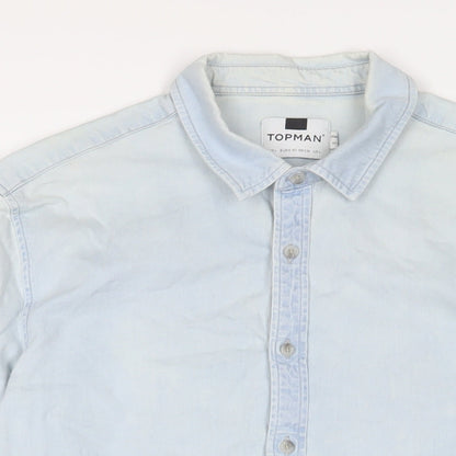 Topman Mens Blue Cotton Button-Up Size L Collared Button
