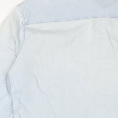 Topman Mens Blue Cotton Button-Up Size L Collared Button