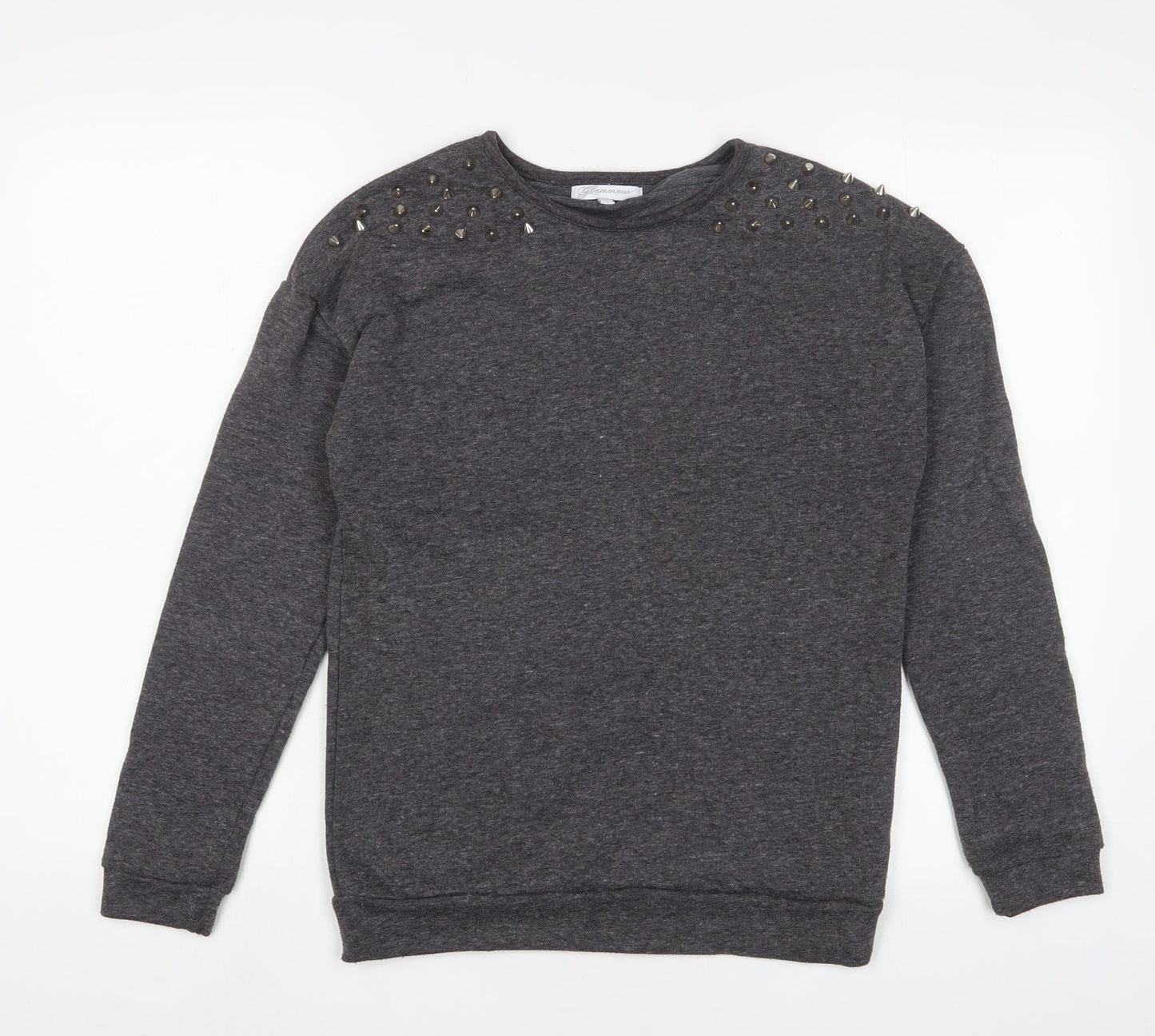 Glamorous Womens Grey Cotton Pullover Sweatshirt Size 8 Pullover - Studded