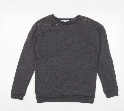 Glamorous Womens Grey Cotton Pullover Sweatshirt Size 8 Pullover - Studded