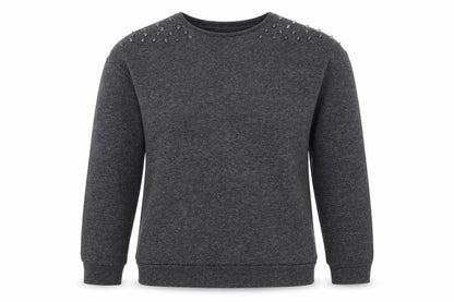 Glamorous Womens Grey Cotton Pullover Sweatshirt Size 8 Pullover - Studded