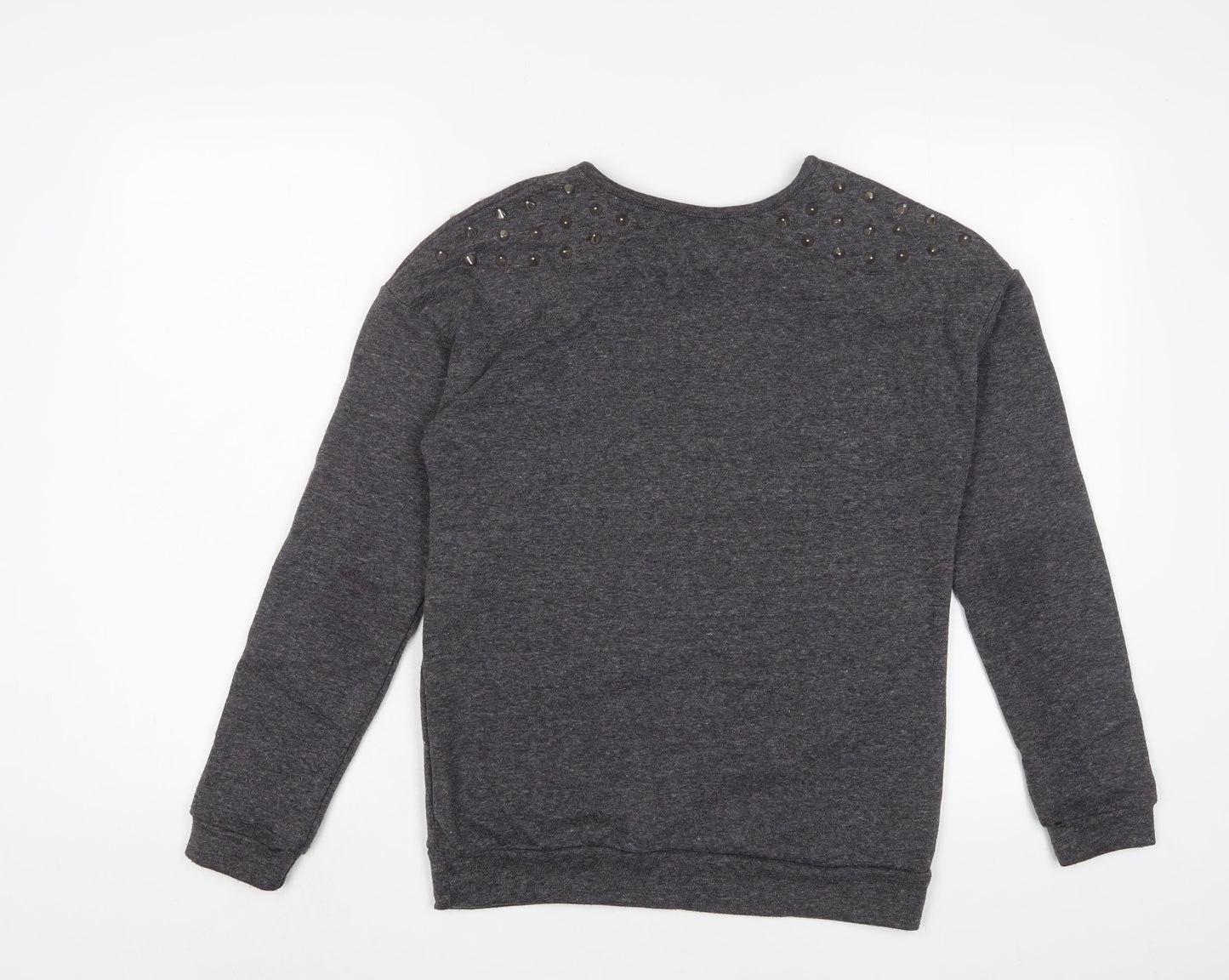 Glamorous Womens Grey Cotton Pullover Sweatshirt Size 8 Pullover - Studded