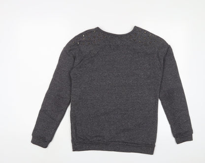 Glamorous Womens Grey Cotton Pullover Sweatshirt Size 8 Pullover - Studded