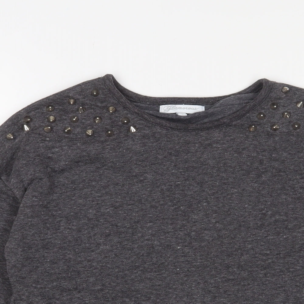Glamorous Womens Grey Cotton Pullover Sweatshirt Size 8 Pullover - Studded
