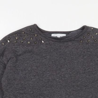 Glamorous Womens Grey Cotton Pullover Sweatshirt Size 8 Pullover - Studded