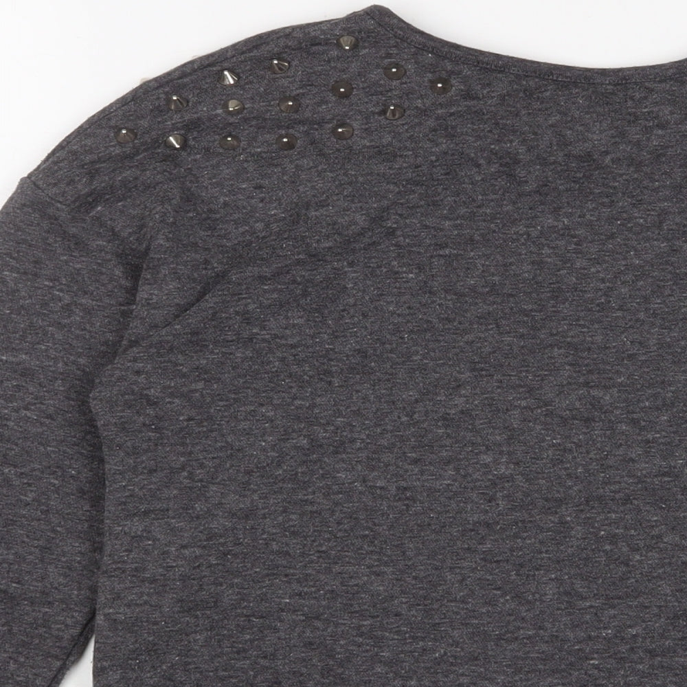 Glamorous Womens Grey Cotton Pullover Sweatshirt Size 8 Pullover - Studded