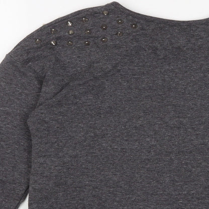Glamorous Womens Grey Cotton Pullover Sweatshirt Size 8 Pullover - Studded