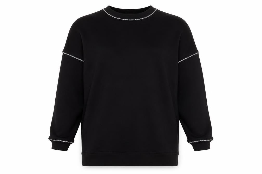 Front view of Missguided women’s black cotton pullover sweatshirt, size UK 10, pullover