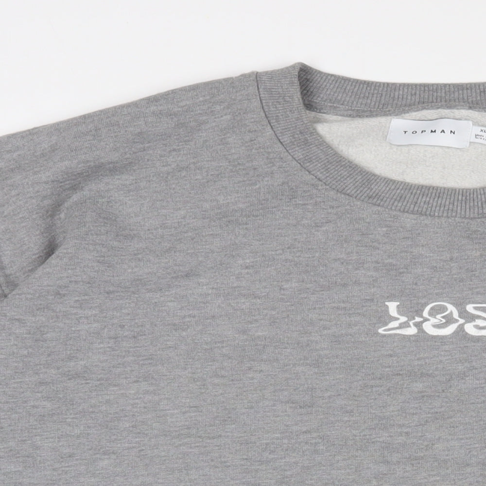 Topman Mens Grey Cotton Pullover Sweatshirt Size XL - Logo, Embroidered