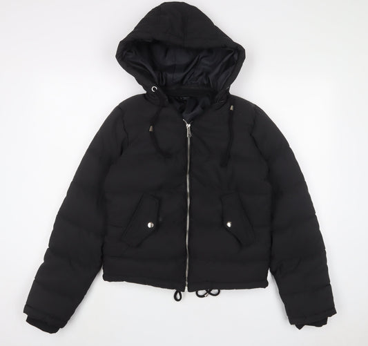 Boohoo Womens Black Quilted Coat Size 10 Zip