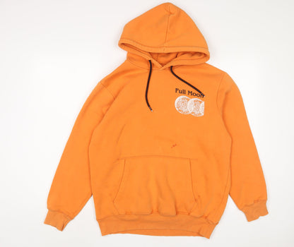 Bershka Womens Orange Cotton Pullover Hoodie Size S Pullover - Full moon