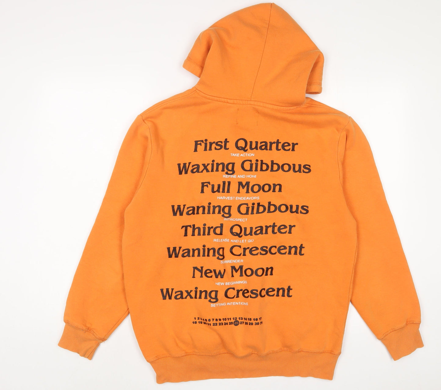 Bershka Womens Orange Cotton Pullover Hoodie Size S Pullover - Full moon