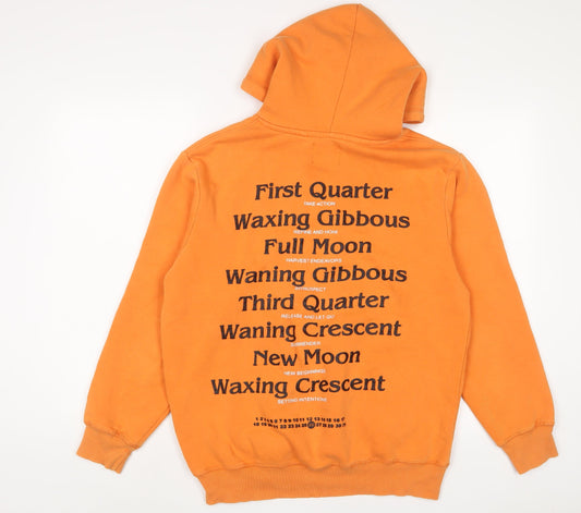 Bershka Womens Orange Cotton Pullover Hoodie Size S Pullover - Full moon